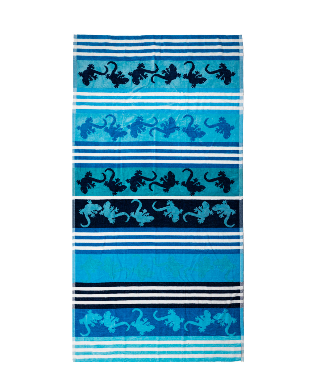 CRAZY GEKKO türkiz strandtörölköző 165x90 cm – olasz gekkó mintás design, 100% pamut, ÖKO-TEX