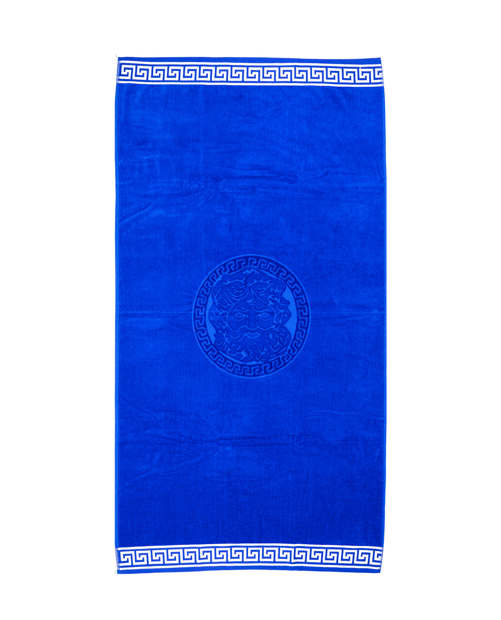 POSEIDON navy kék strandtörölköző 165x90 cm – görög mintás design, 100% pamut, ÖKO-TEX