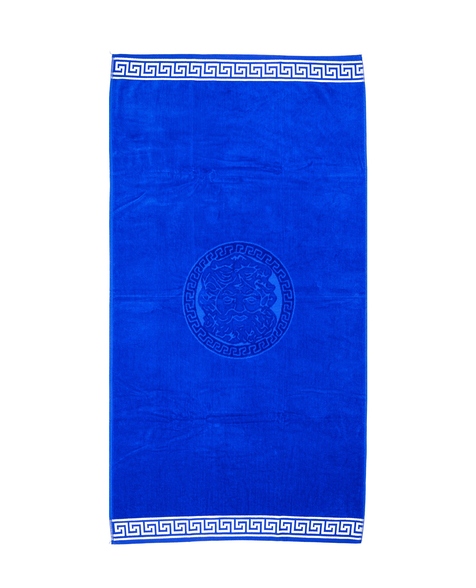 POSEIDON navy kék strandtörölköző 165x90 cm – görög mintás design, 100% pamut, ÖKO-TEX