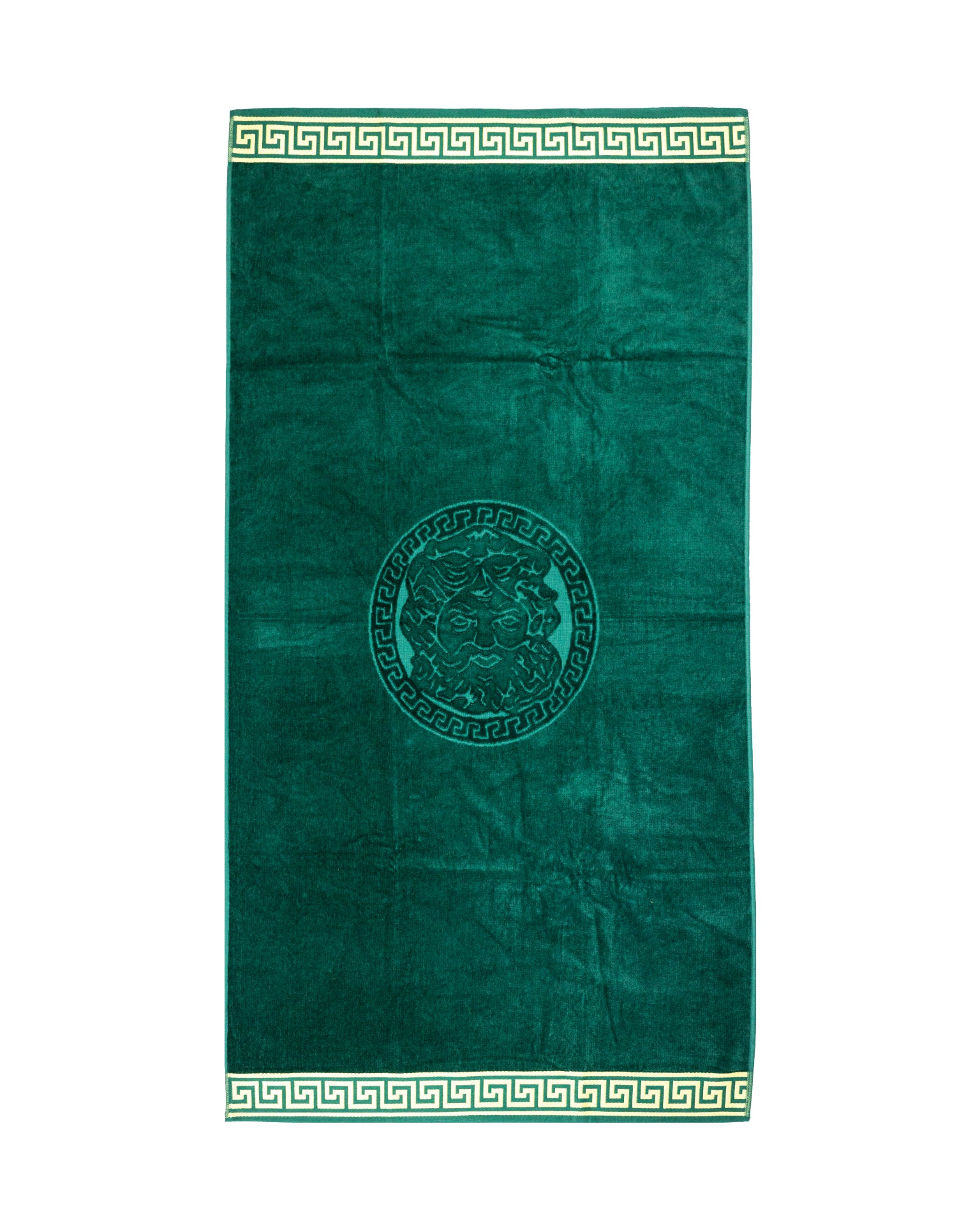 POSEIDON smaragdzöld strandtörölköző 165x90 cm – görög mintás design, 100% pamut, ÖKO-TEX