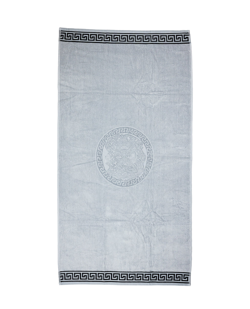 POSEIDON szürke strandtörölköző 165x90 cm – görög mintás design, 100% pamut, ÖKO-TEX