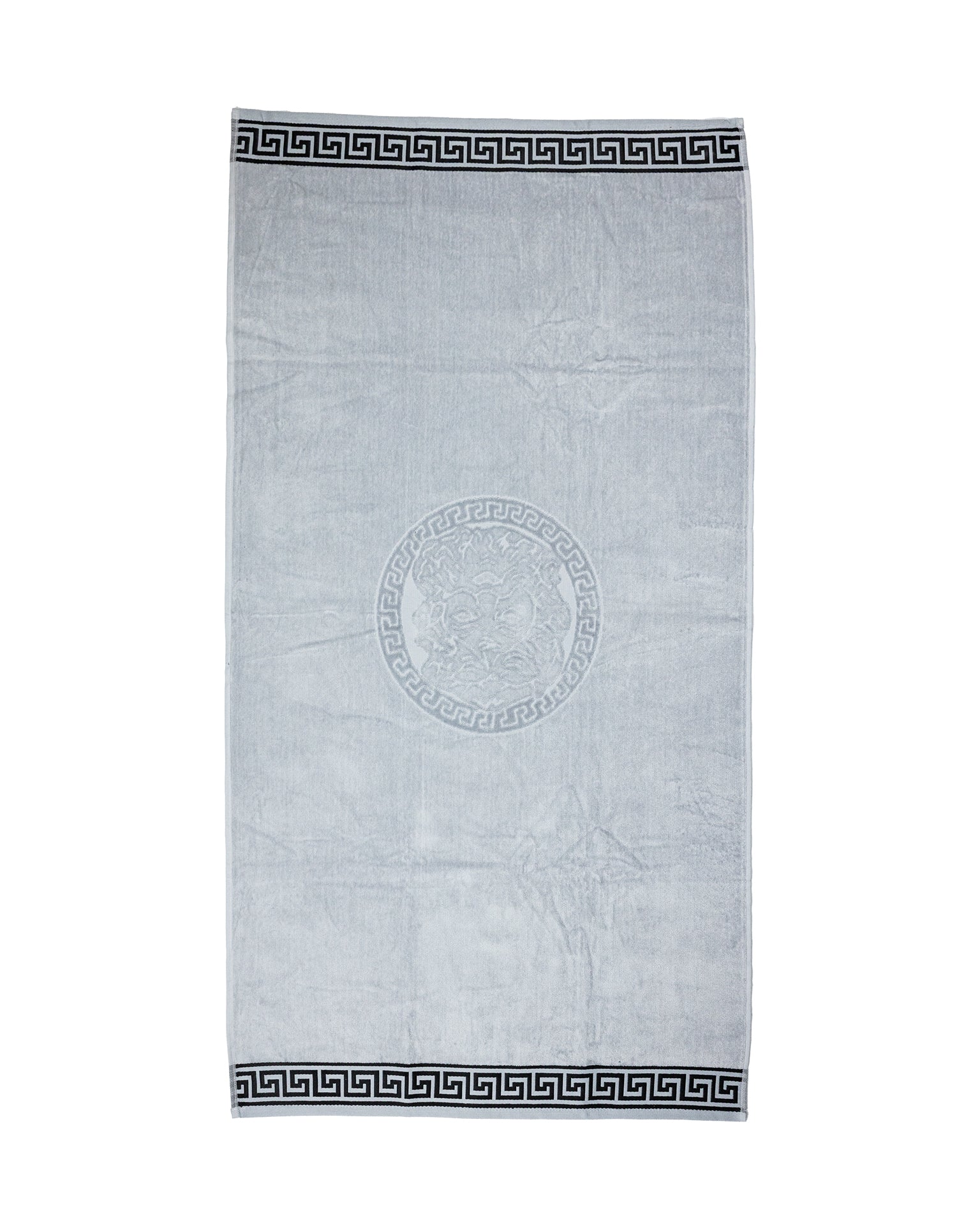 POSEIDON szürke strandtörölköző 165x90 cm – görög mintás design, 100% pamut, ÖKO-TEX