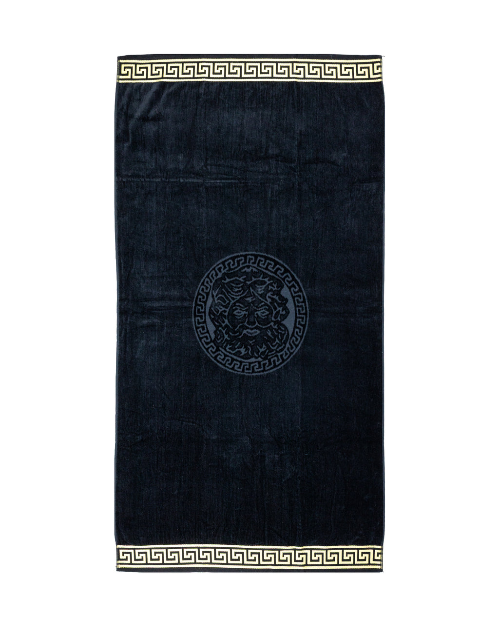 POSEIDON fekete strandtörölköző 165x90 cm – görög mintás design, 100% pamut, ÖKO-TEX