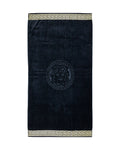 POSEIDON fekete strandtörölköző 165x90 cm – görög mintás design, 100% pamut, ÖKO-TEX