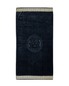 POSEIDON fekete strandtörölköző 165x90 cm – görög mintás design, 100% pamut, ÖKO-TEX