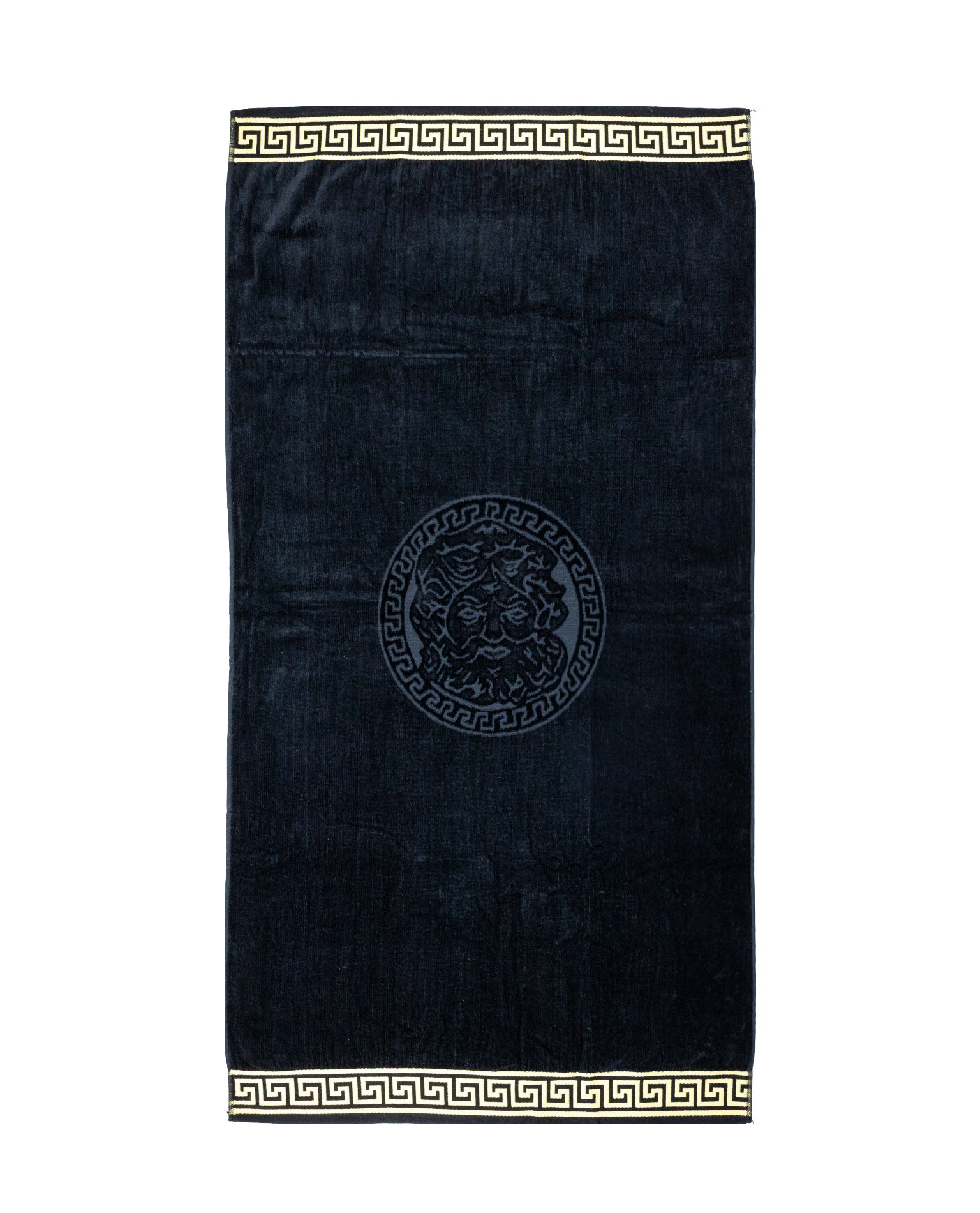 POSEIDON fekete strandtörölköző 165x90 cm – görög mintás design, 100% pamut, ÖKO-TEX
