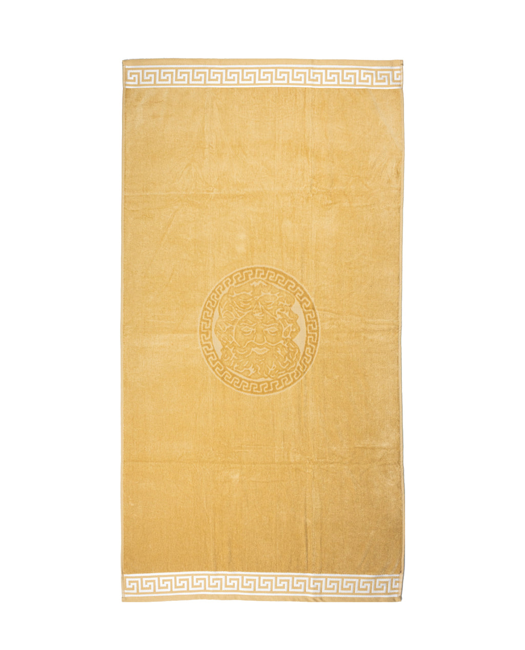 POSEIDON bézs strandtörölköző 165x90 cm – görög mintás design, 100% pamut, ÖKO-TEX