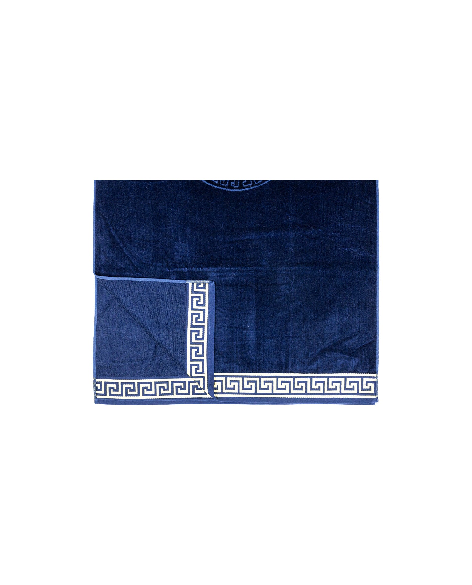 POSEIDON sötétkék strandtörölköző 165x90 cm – görög mintás design, 100% pamut, ÖKO-TEX
