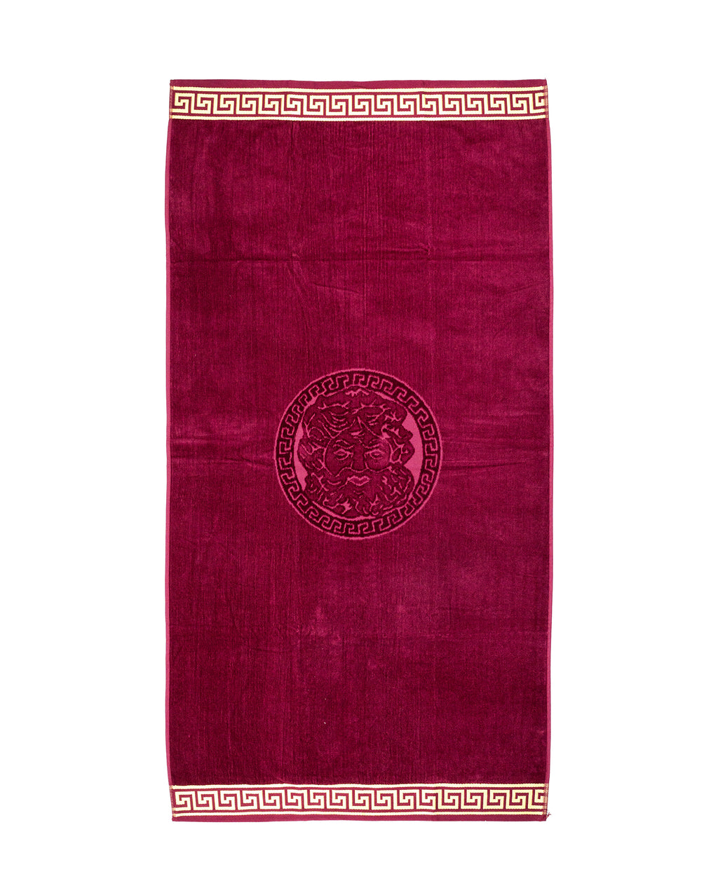 POSEIDON bordó strandtörölköző 165x90 cm – görög mintás design, 100% pamut, ÖKO-TEX
