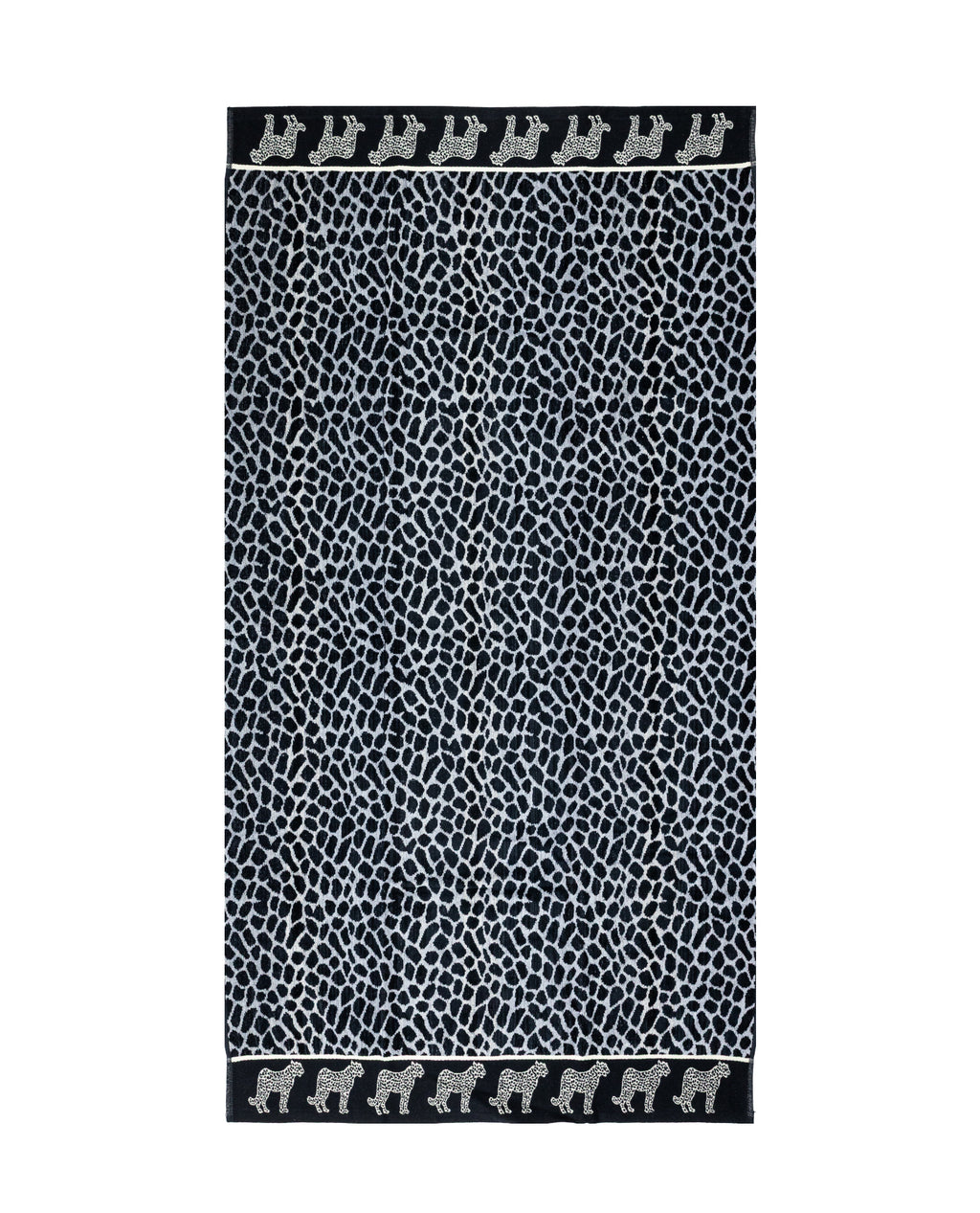 AFRIKA szürke leopárd strandtörölköző 165x90 cm – olasz leopárd mintás design, 100% pamut, ÖKO-TEX