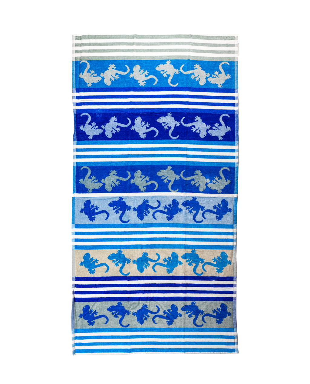CRAZY GEKKO kék strandtörölköző 165x90 cm – olasz gekkó mintás design, 100% pamut, ÖKO-TEX