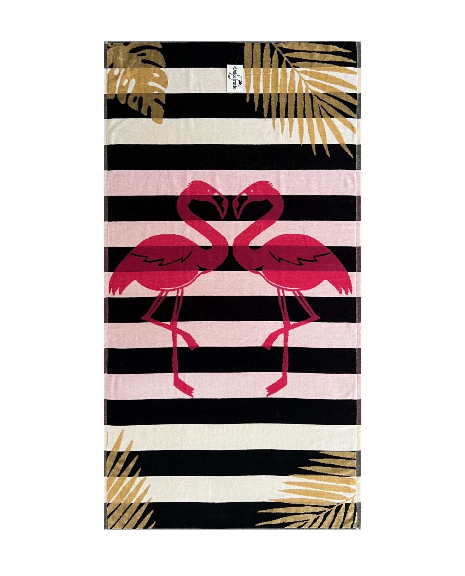 XXL Strandtuch mit Flamingo-Motiv in Schwarz-Weiß, ausgebreitet – Flamingo Gold Kollektion von Dolcefrotto