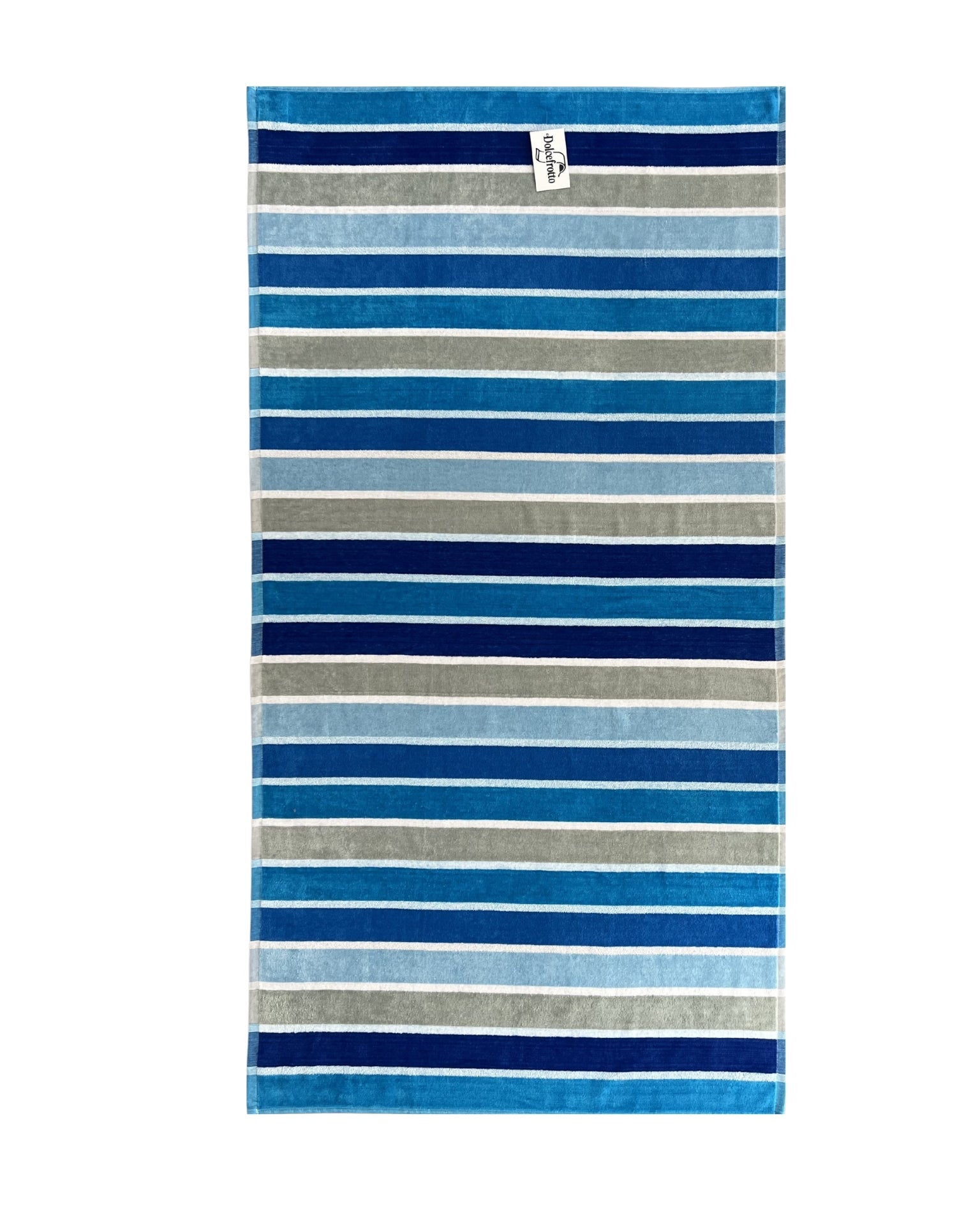 XXL Strandtuch mit leuchtenden Streifen in Türkis, ausgebreitet – Mirage Kollektion von Dolcefrotto