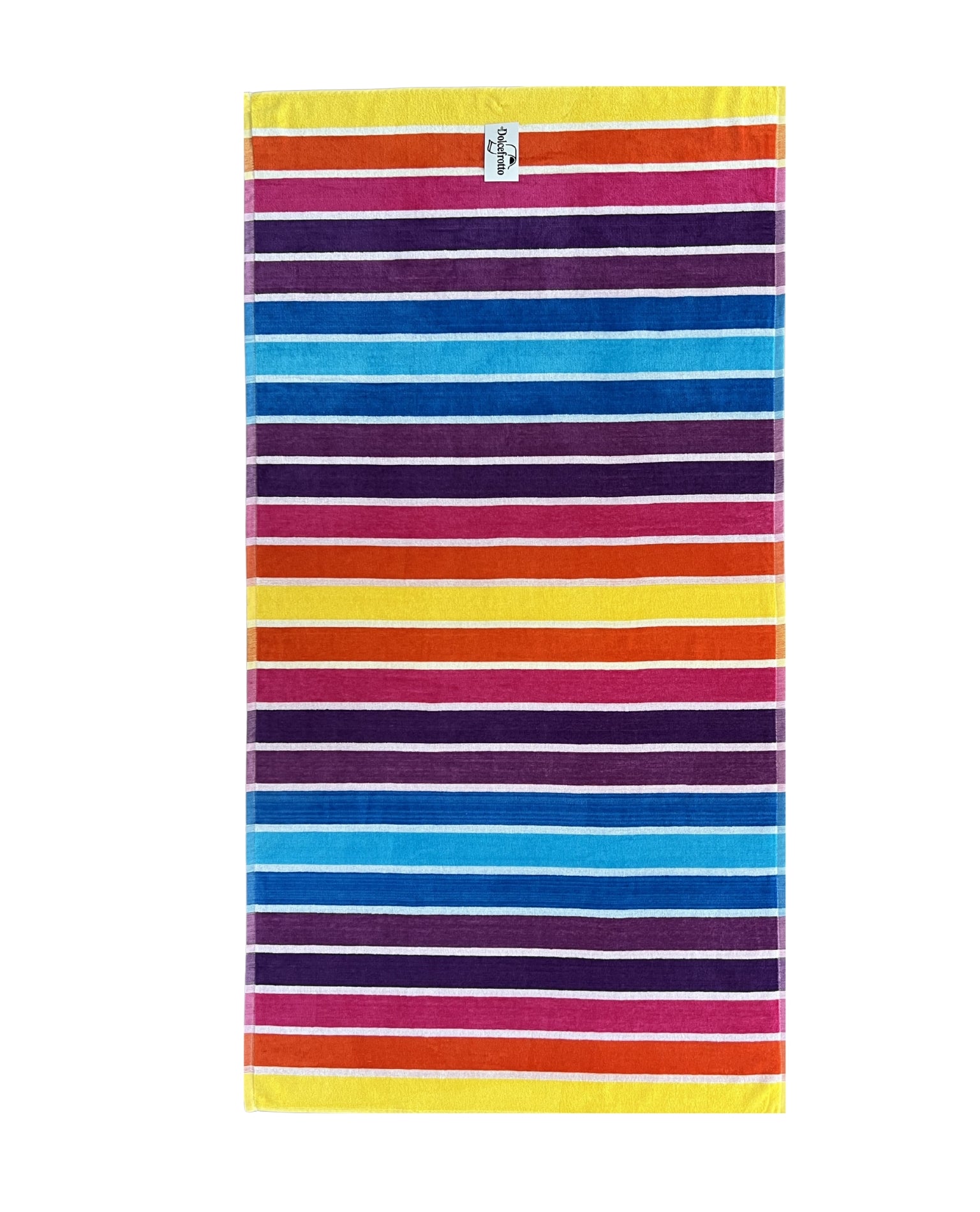 XXL Strandtuch mit leuchtenden Streifen in Rot, ausgebreitet – Mirage Kollektion von Dolcefrotto