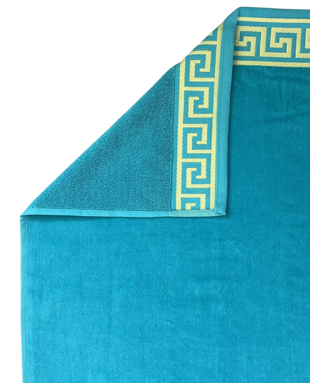 POSEIDON türkiz strandtörölköző 165x90 cm – görög mintás design, 100% pamut, ÖKO-TEX