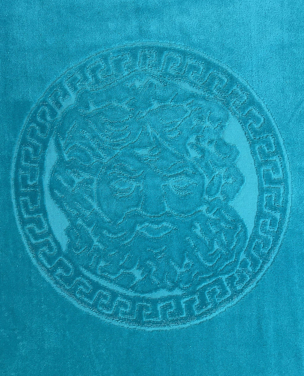POSEIDON türkiz strandtörölköző 165x90 cm – görög mintás design, 100% pamut, ÖKO-TEX
