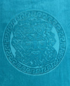 POSEIDON türkiz strandtörölköző 165x90 cm – görög mintás design, 100% pamut, ÖKO-TEX