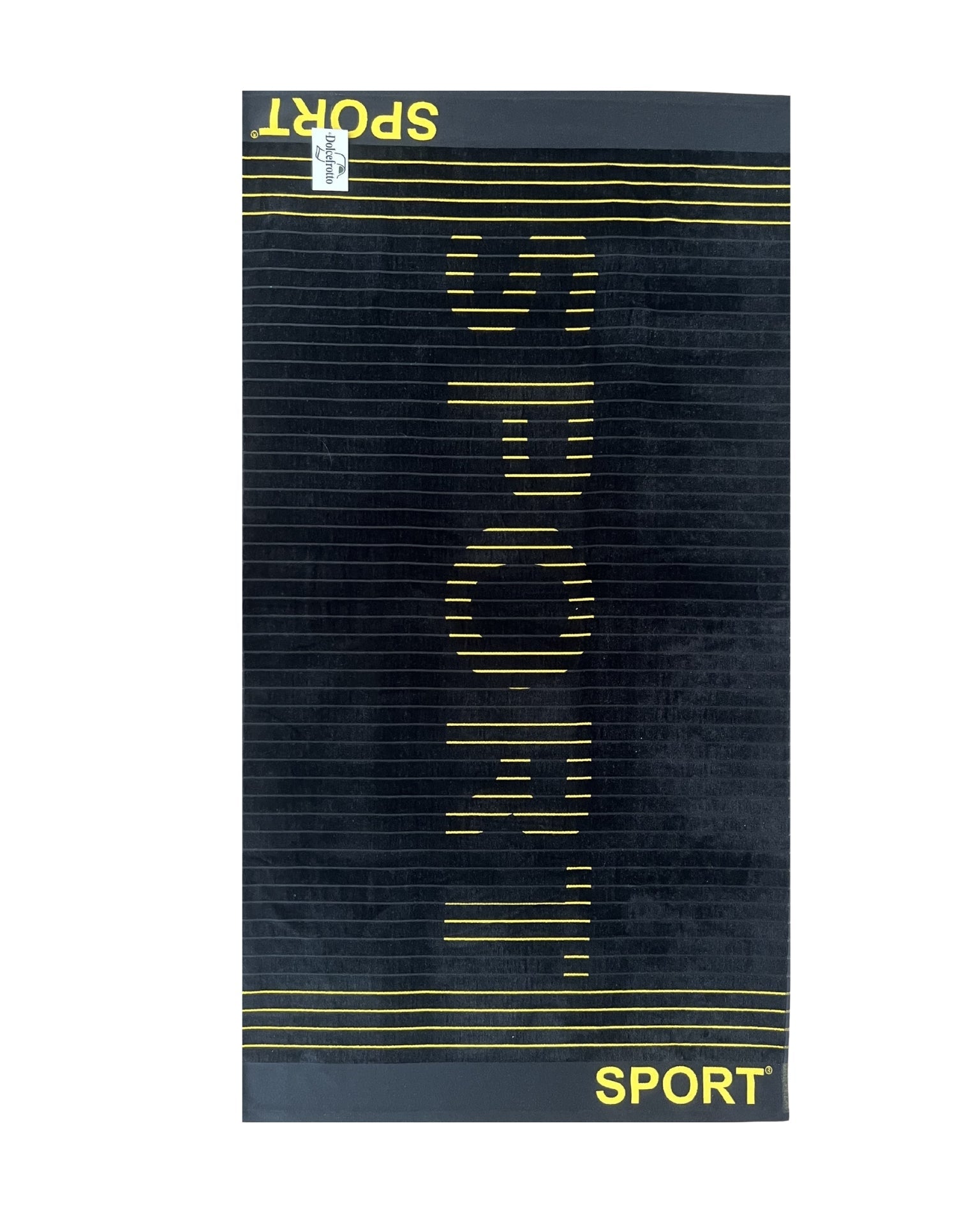 XXL Strandtuch mit sportlichem Schriftzug in Schwarz, ausgebreitet – Sport Kollektion von Dolcefrotto