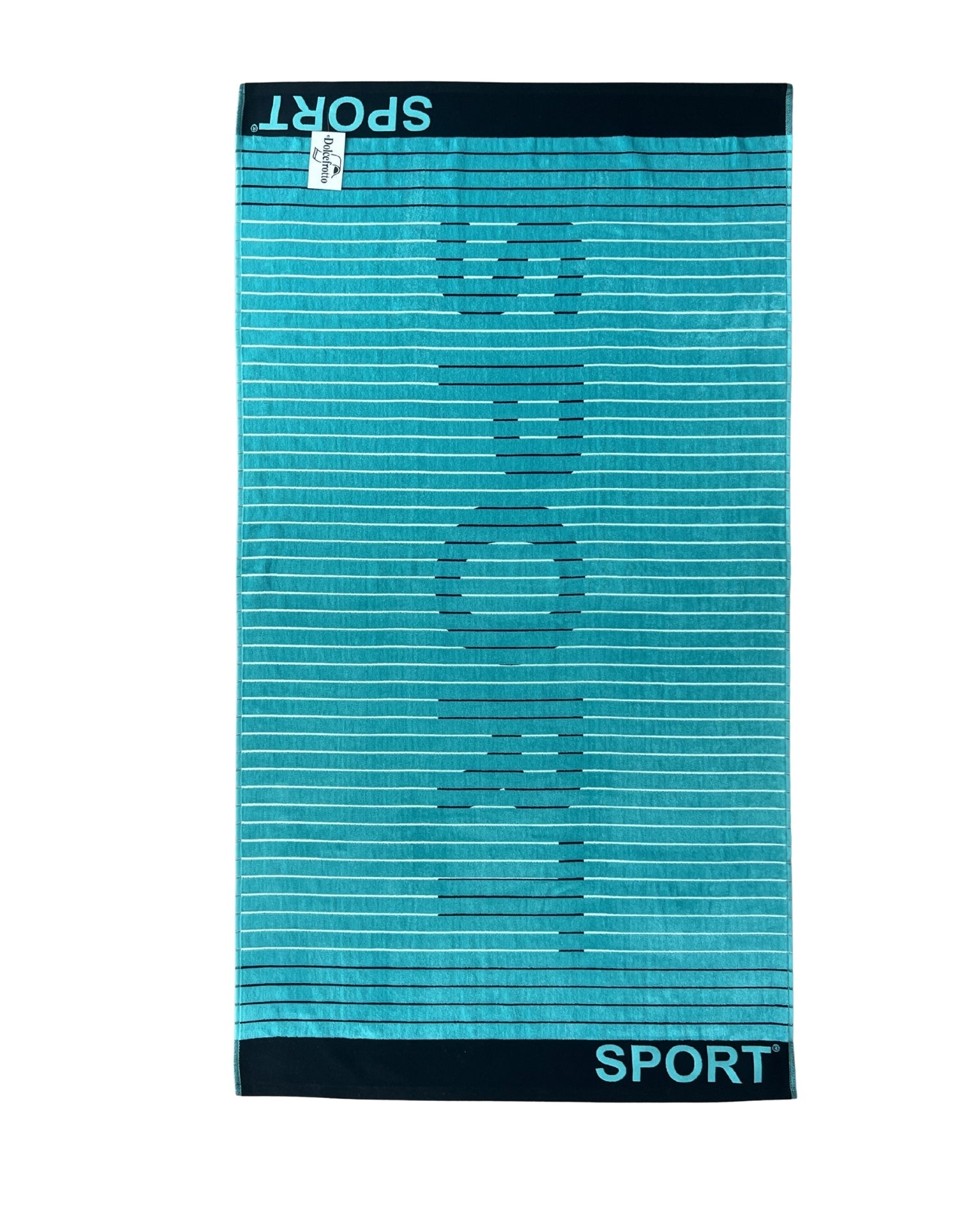 XXL Strandtuch mit sportlichem Schriftzug in Türkis, ausgebreitet – Sport Kollektion von Dolcefrotto