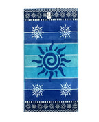 XXL Strandtuch mit Sonnen-Design und Streifen in Blau, ausgebreitet – Stromboli Kollektion von Dolcefrotto